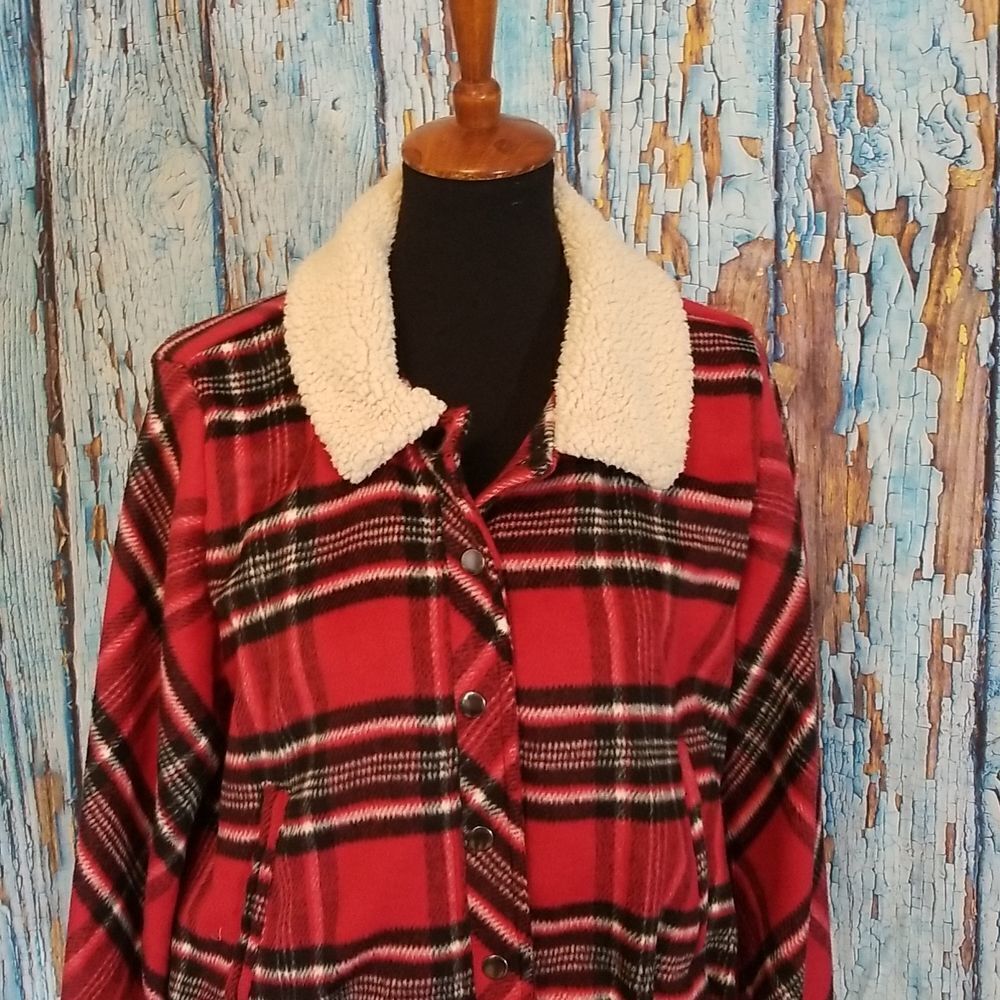 Plaid And Sherpa Button Front Shacket Jacket - image 4